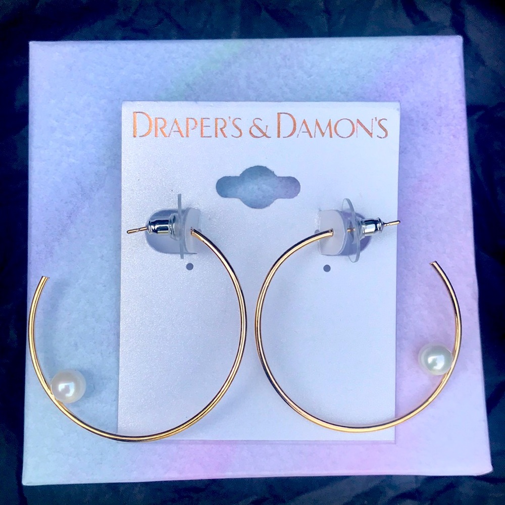 🔥Gold Pearl drop hoops earrings